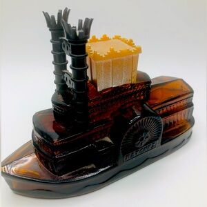 Vintage Avon amber glass wild country river boat